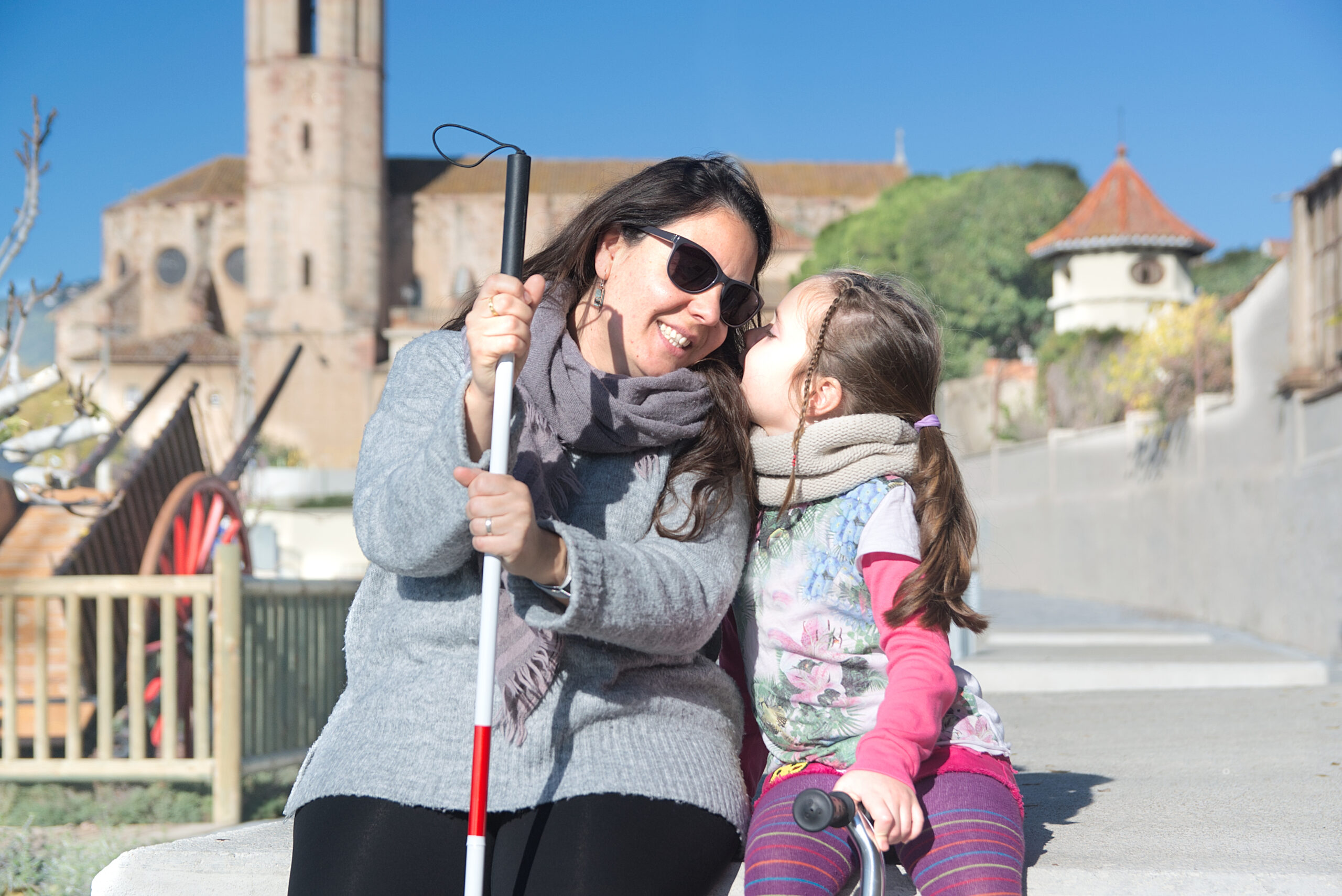 women with blindness and daughter